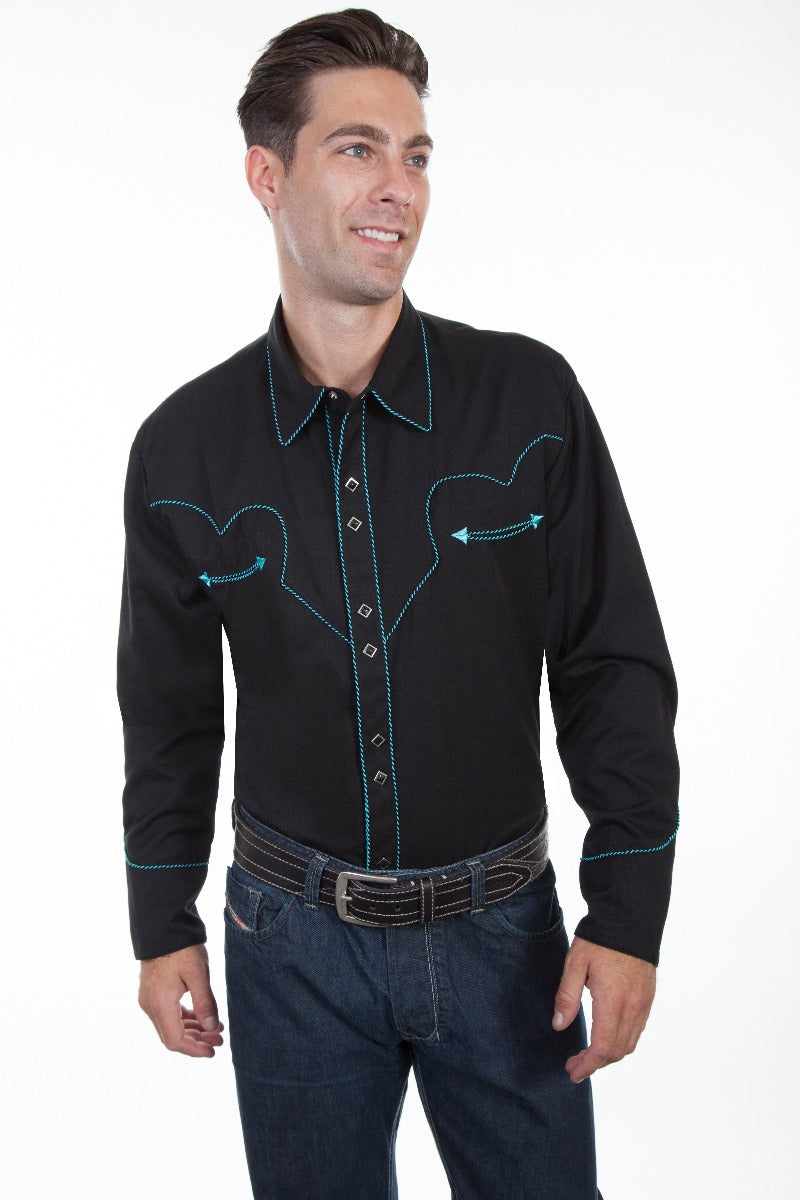 Scully Solid Shirt with Candy Cane Piping Snap Front  P726 TUR