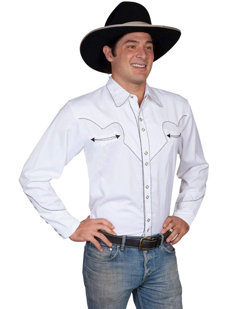 Scully Solid Snap Front Shrt with Candy Cane Piping   P726 WHT