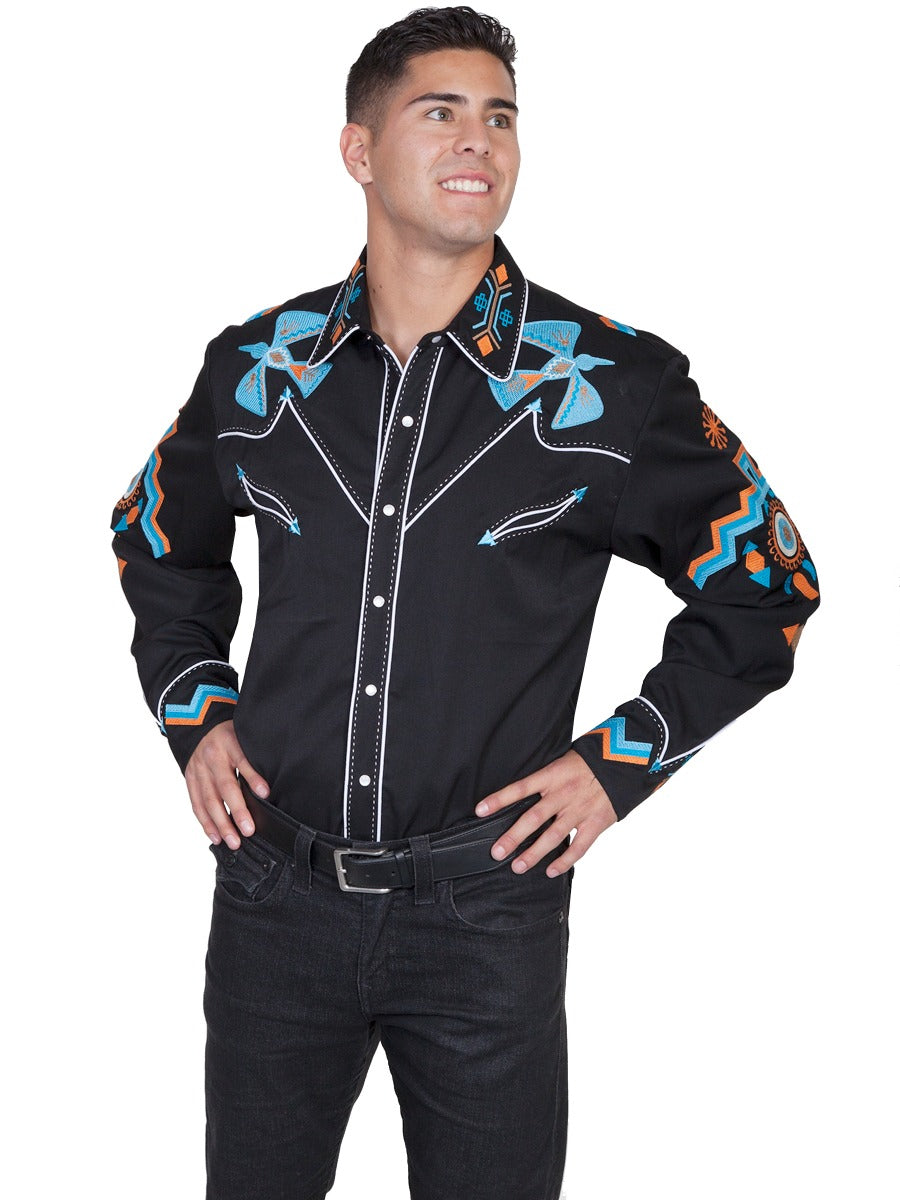 Scully Phoenix Embroidered Snap Front Shirt  P734 BLK   ****Online Only