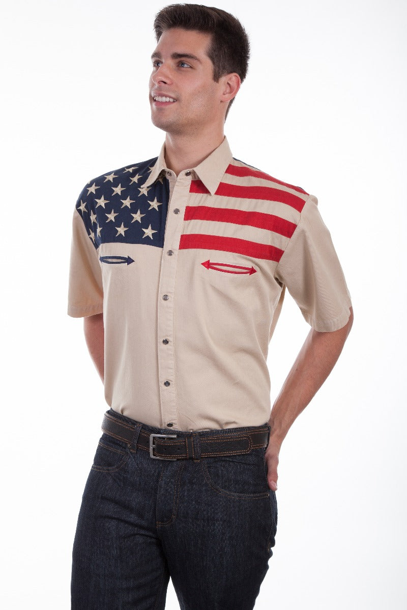 Scully Short Sleeve Patriotic Color Block Snap Shirt   P756SS  ANT    ***Online Only