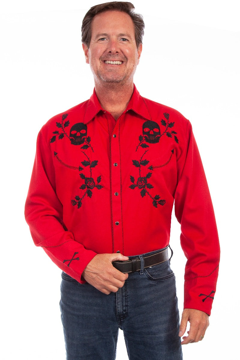 Scully Skulls and Roses Embroidered Snap Front Shirt   P771 CRI   ***Online Only