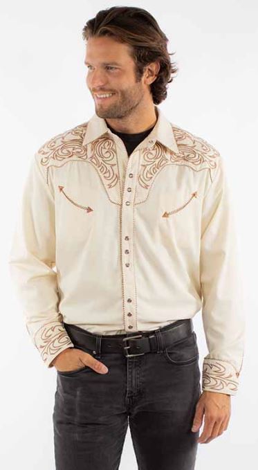 Scully Western Shirt Mens L/S Snap Embroidery XS Black F0_P-852