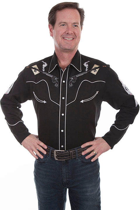 Scully Black Embroidered Men's Long Sleeve Snap From Western Shirt P-852