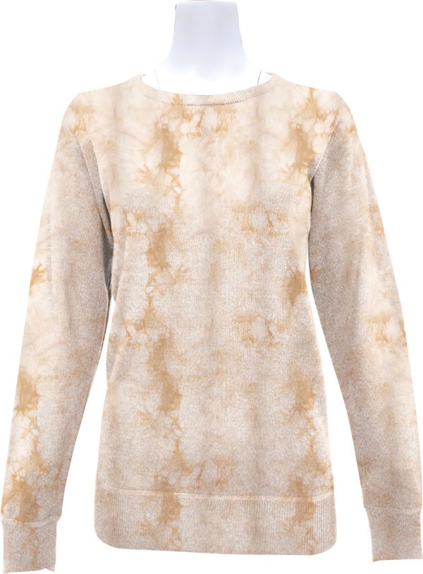 Stillwater Supply Beige Tie Dye Crew Ladies Sweatshirt with Side Slits P2860-004-CSL-B