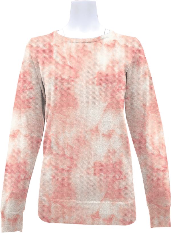 Stillwater Supply Pink Tie Dye Crew Ladies Sweatshirt with Side Slits P2860-004-CSL-P