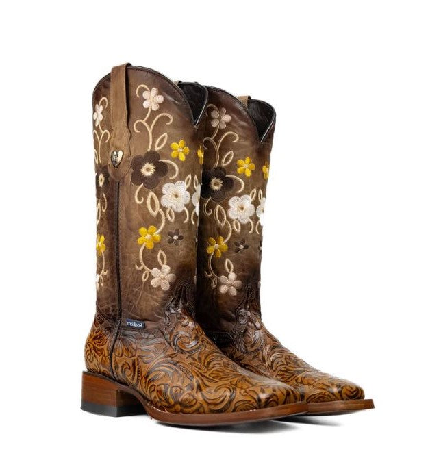 Rock'Em Honey Paraiso Genuine Leather Tooled Square Toe Women's Cowgir