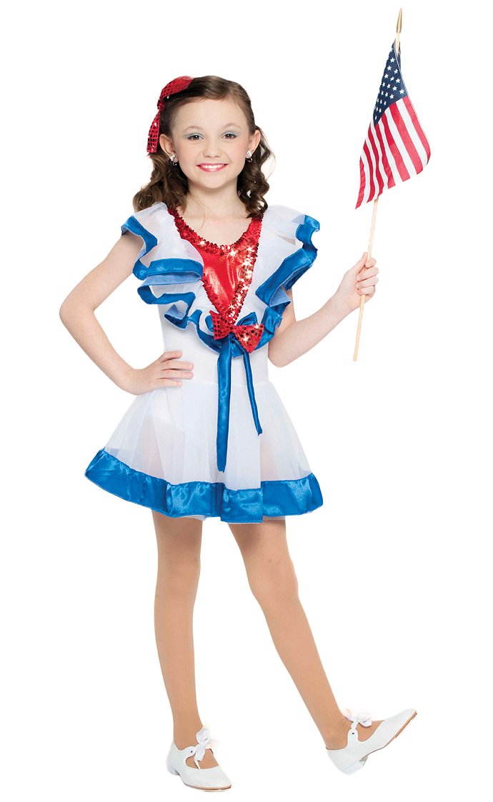 COS/CH-14306 Child Patriotic Leotard With Ruffle Collar And Skirt