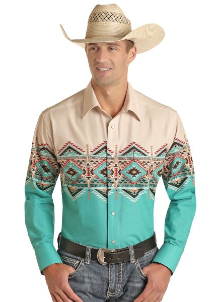 Panhandle Peacock Long Sleeve Men's Border Shirt PHMSOSR0MX
