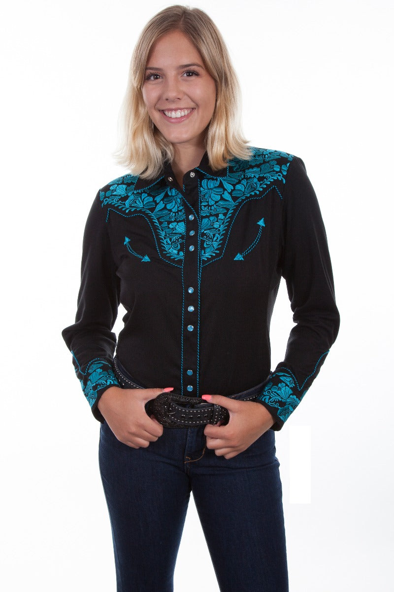Scully Floral embroidered snap front western shirt  PL654 TUR  ***Online Only