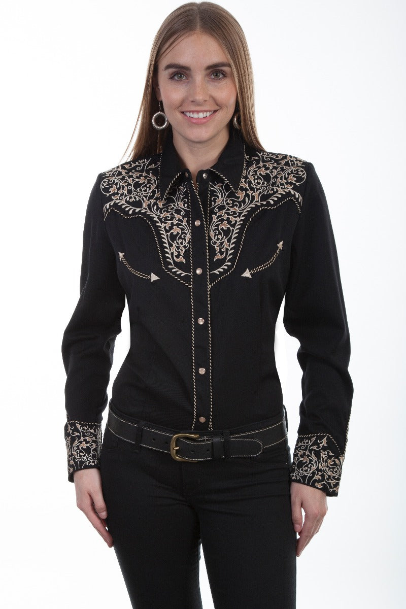 Scully Scroll Embroidered snap front western shirt  PL866 BLK    ***Online Only
