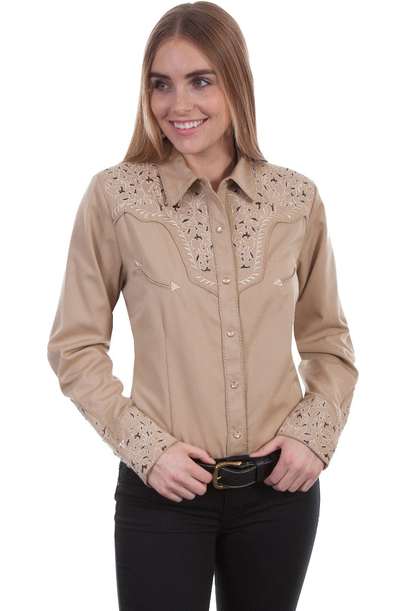 Scully Two Tone scroll embroidered snap front western shirt  PL866 TAN   ***Online Only