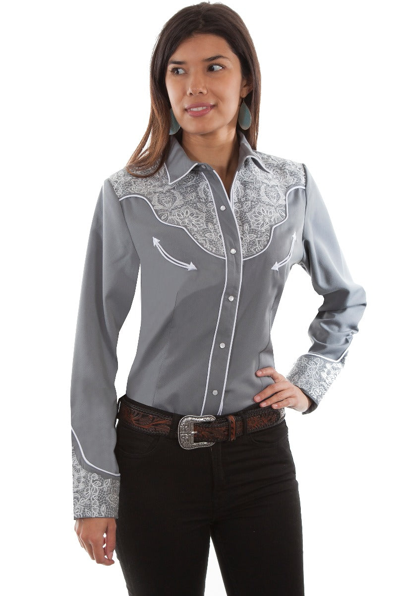 Scully Laced embroidered snapfront western shirt PL875 GRY   ***Online Only