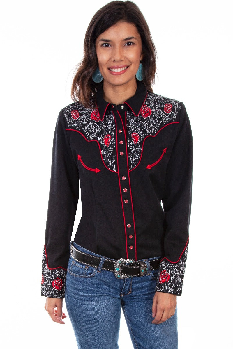 Scully Rose embroidered snap front western shirt  PL881 BLK   ***Online Only