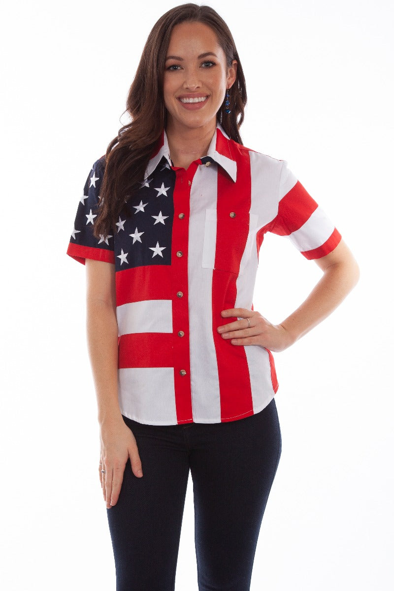 Scully short sleeve Patriotic Collection button front shirt  PL890 RED    ***Online Only