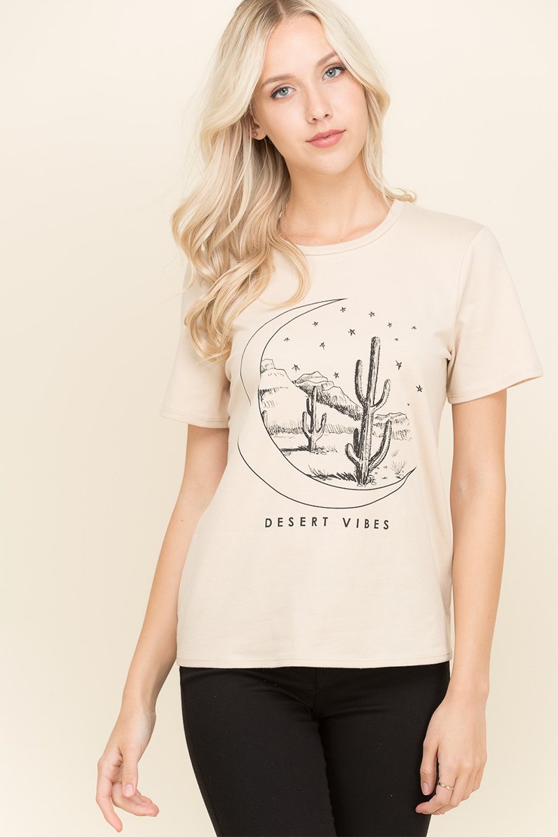 Polagram Taupe Desert Vibes Womens Graphic Short Sleeve Top PL1187