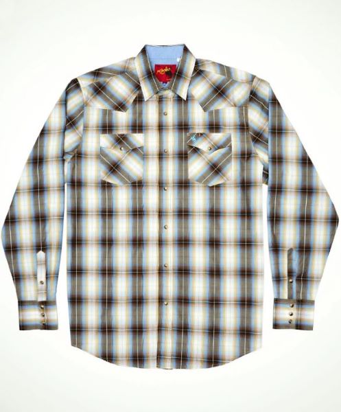 Rodeo Clothing Brown Plaid Mens Longsleeve Snap Shirt PS400L-BT-492