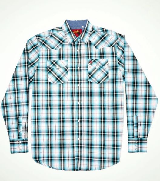 Rodeo Clothing Teal Plaid Mens Longsleeve Snap Shirt PS400L-BT493