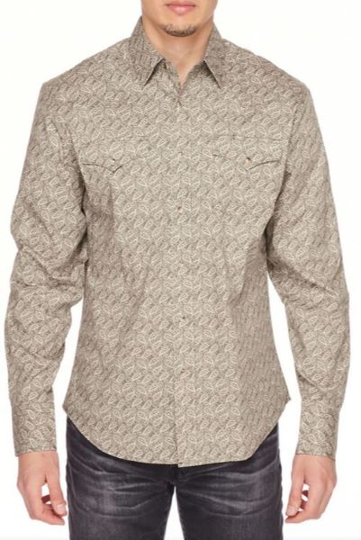 Rodeo Clothing Khaki Print Men's Longsleeve Snap Western Shirt PS100L-103