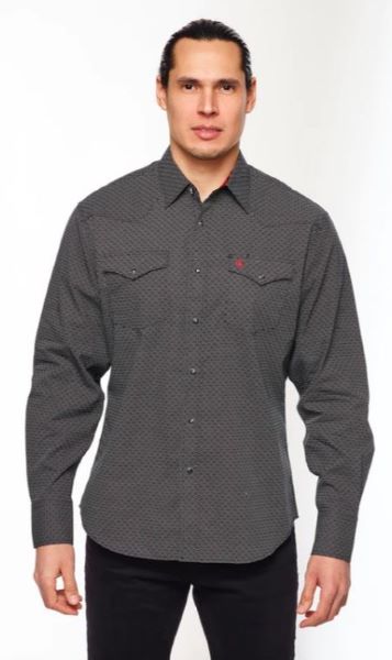 Rodeo Clothing Black with Print Men's Longsleeve Snap Shirt PS100L-147