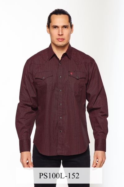 Rodeo Clothing Burgundy Mens Print Longsleeve Snap Shirt PS100L-152