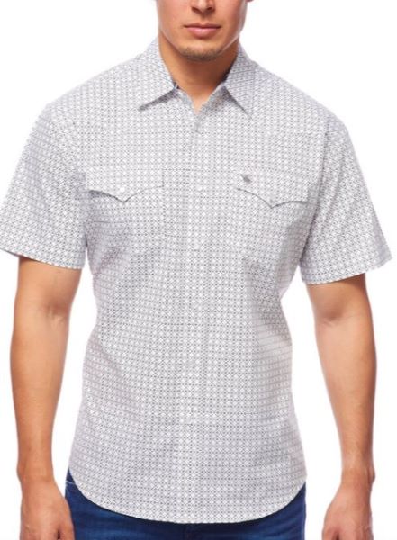 Rodeo Clothing White with Print Short Sleeve Men's Snap Shirt PS100S-142