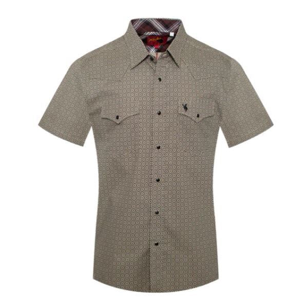 Rodeo Clothing Tan Print Men's Woven Short Sleeve Shirt PS100S-148