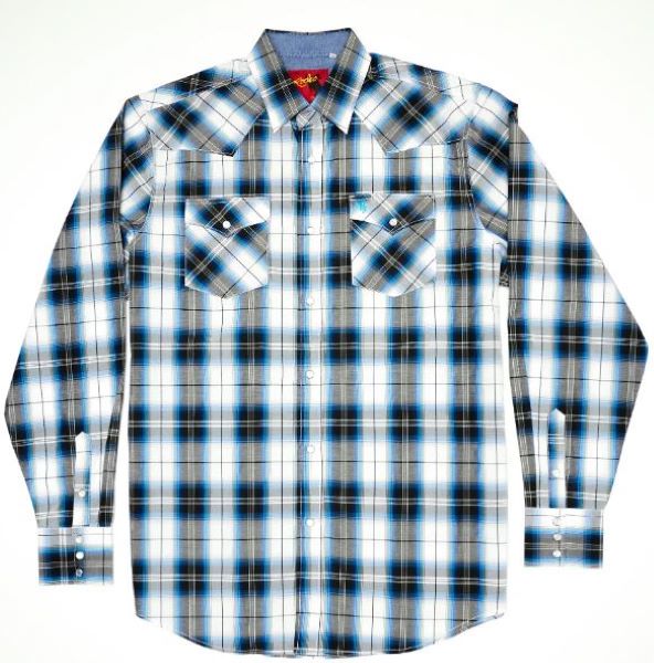 Rodeo Clothing Blue and Black Plaid Mens Longsleeve Snap Shirt PS400L-BT-471