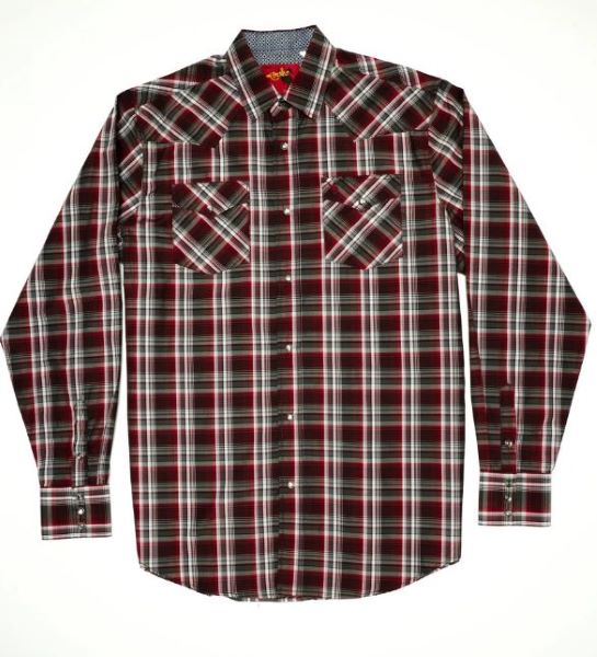 Rodeo Clothing Red and Black Plaid Mens Longsleeve Snap Shirt PS400L-BT-477