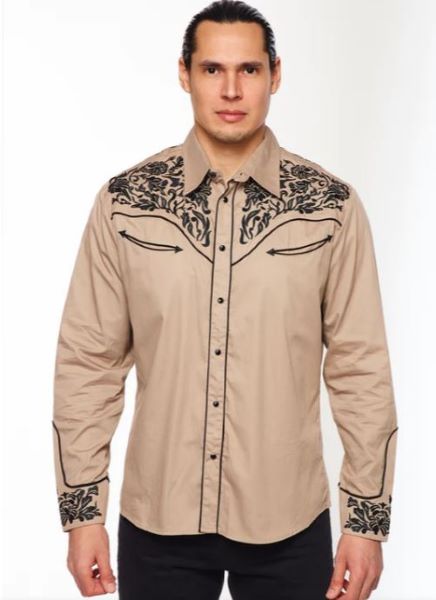 Rodeo Clothing Tan Embroidered Men's Western Snap Shirt PS500L-547