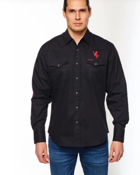 Rodeo Clothing Black Longsleeve Men's Mexico Flag Embroidered Shirt PS550LBLKMEX