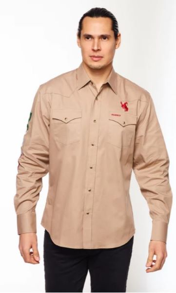 Rodeo Clothing Khaki Men's Longsleeve Shirt with Mexico Flag PS550L-KHKMEX