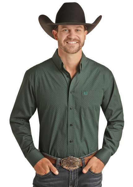 Panhandle Green Long Sleeve Button Down Mens Shirt PSMS0DRZ2D