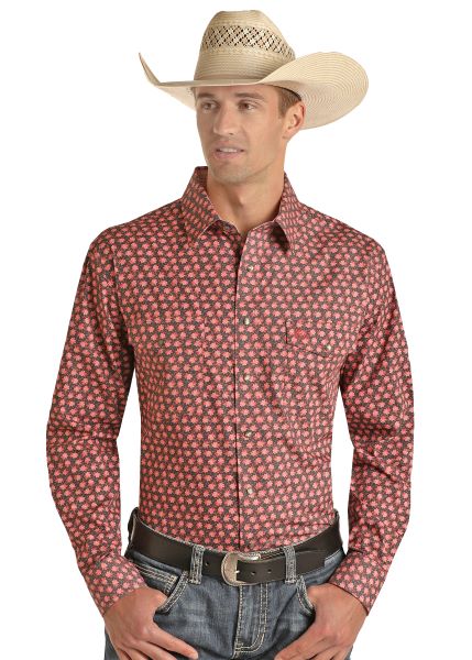 Panhandle Select Pink Floral Print Men's Longsleeve Men's Snap Shirt PSMSOSR0MB