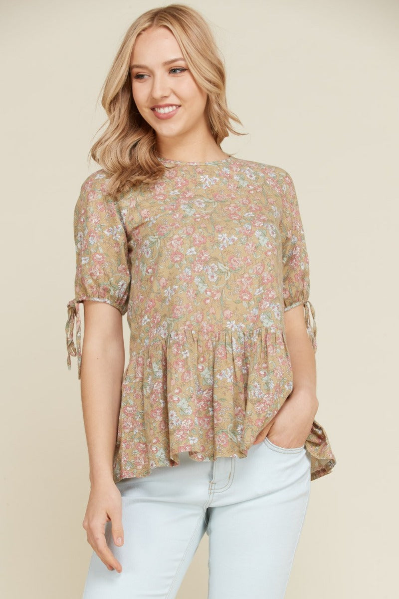 Polagram Mustard Raglan Floral Womens Top PST6245