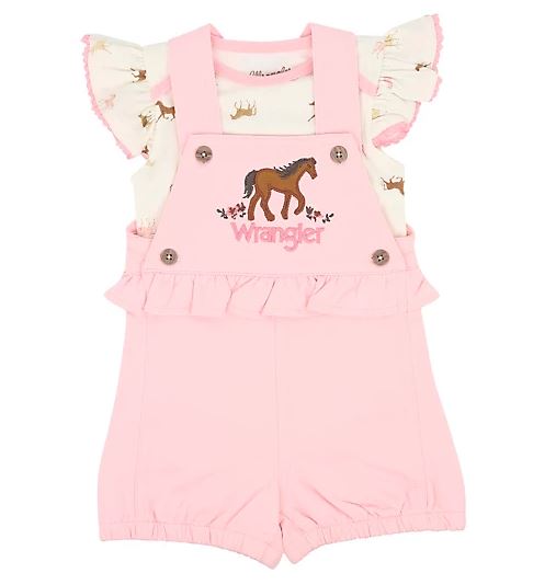 Wrangler Pink Horse Shortall Infant Set PW1100002