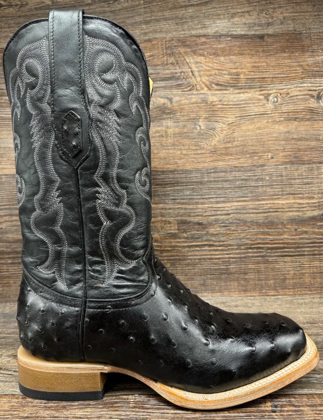 Cowtown Black Ostrich Print Men's Square Toe Western Boots Q6086