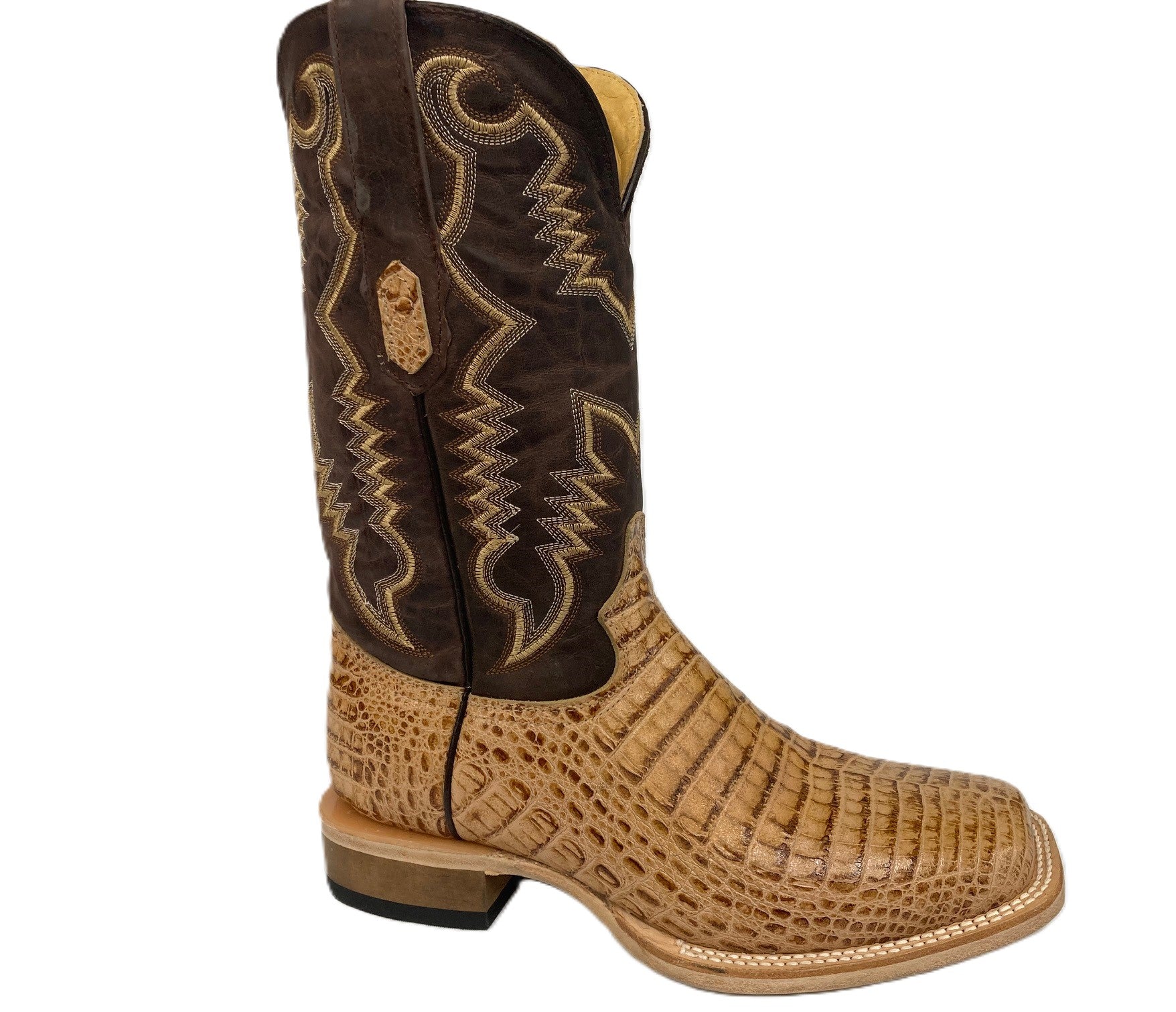 Cowtown Brown/Tan Caiman Belly Print Orix Leather Sole Men's Western Boots Q6153