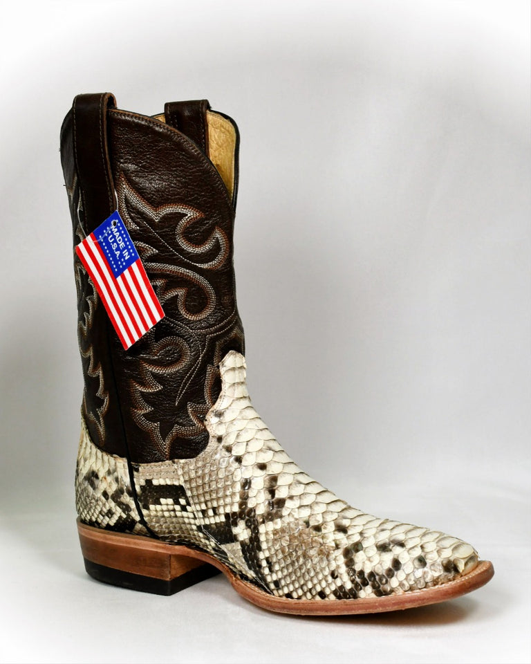 Cowtown Python Snake Skin Wide Square Toe Men's Western Boots Q818
