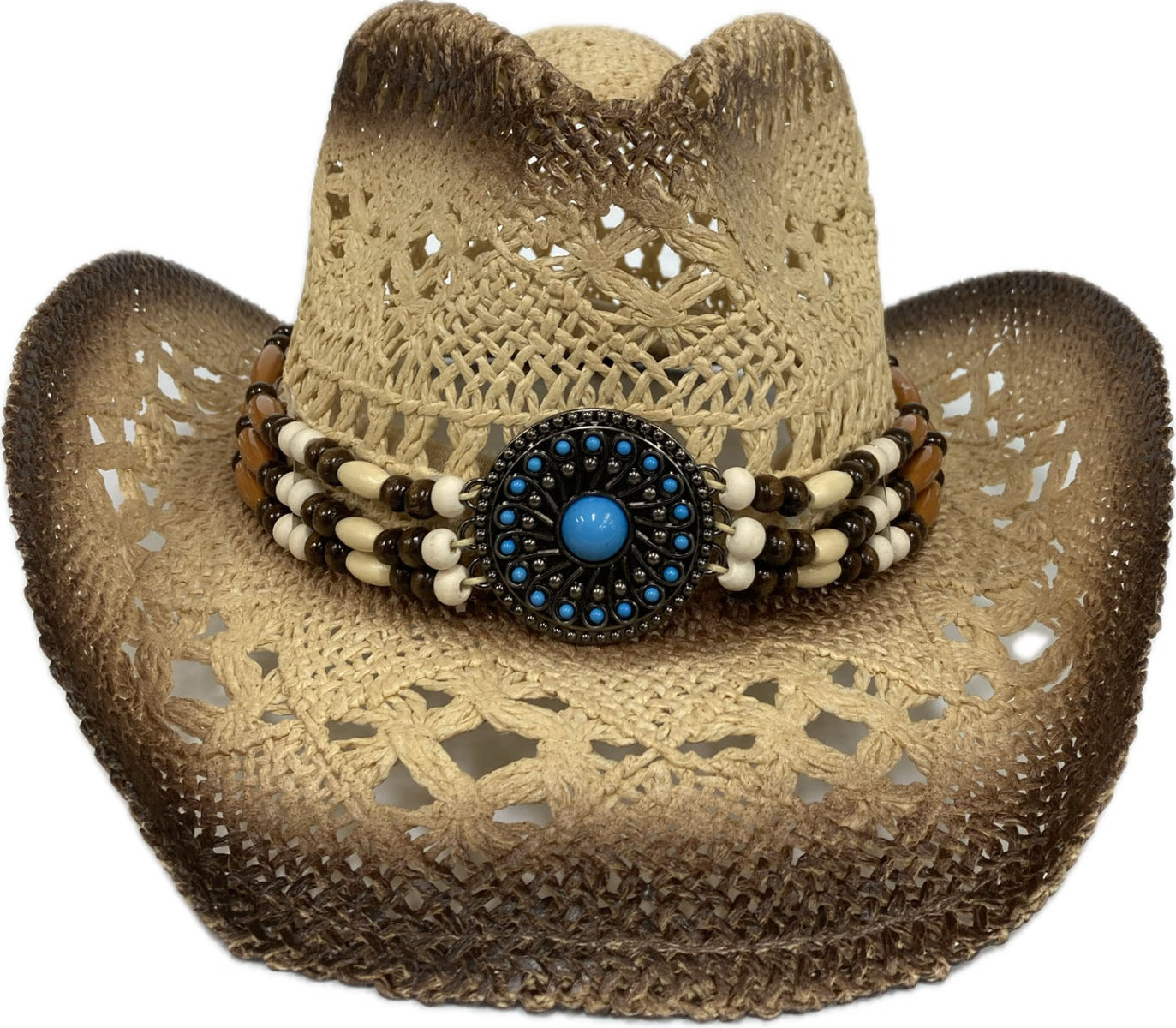 Hatra Beige Hat with Concho Bead Band R23