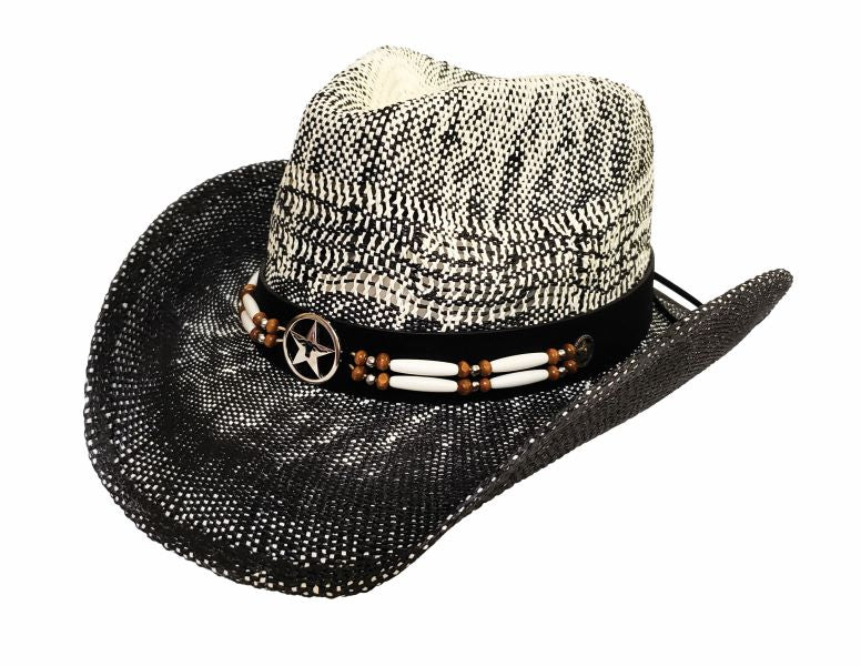 Hat Vision Hatra Cream and Black Western Star Hat With Bead Trim R24 BLK