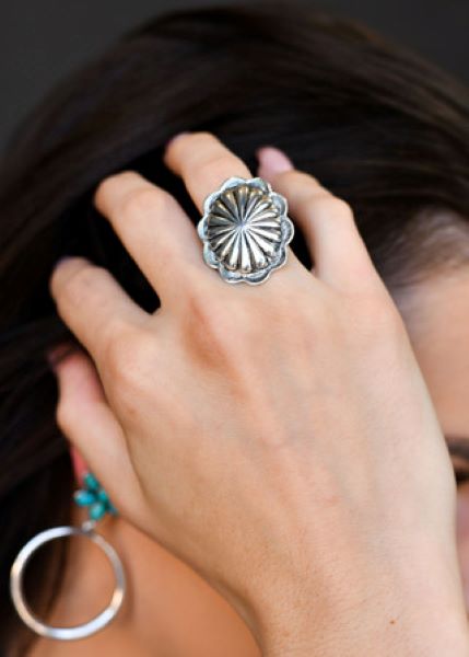 West and Co. Silver Adjustable Concho Ring R253