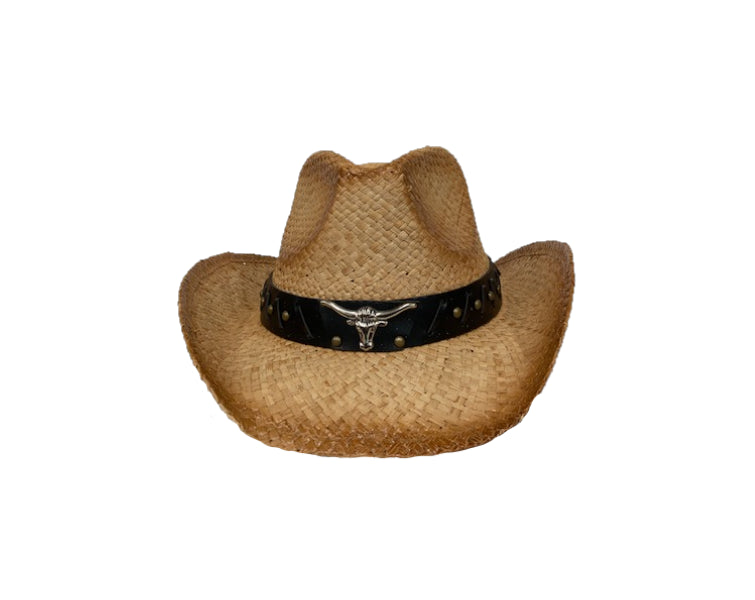 Hatvision Tan Hatra Raffia Hat with Longhorn Emblem R43