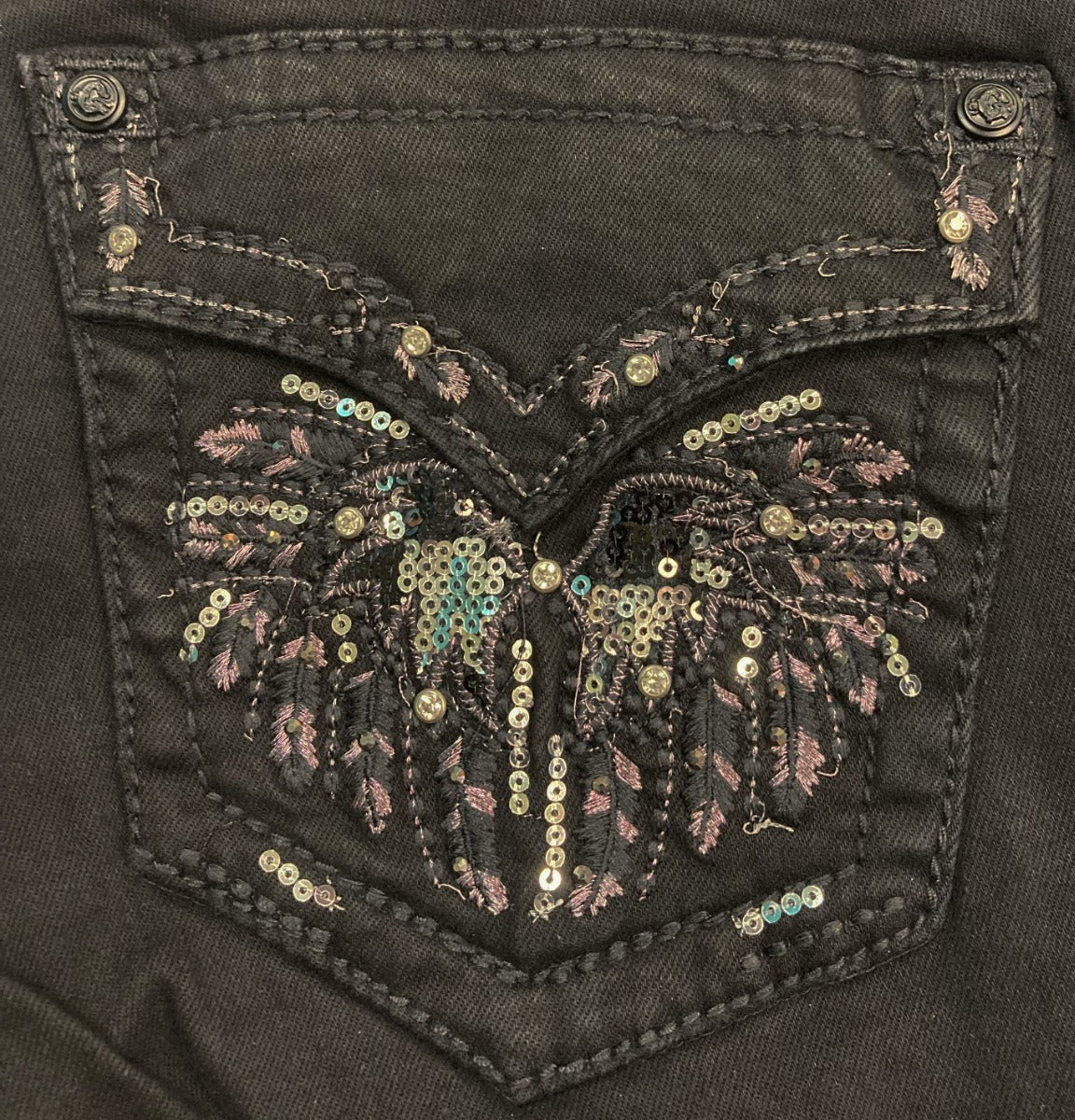 Grace in LA Black Easy Fit Women's Bootcut Jeans with Sequins and Embroidery on Pockets EB-5782BLK
