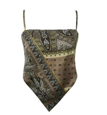 Rosa Silk Vintage Print Backless Lace-Up Women's Scarf Top RCXLO4592-NO-1