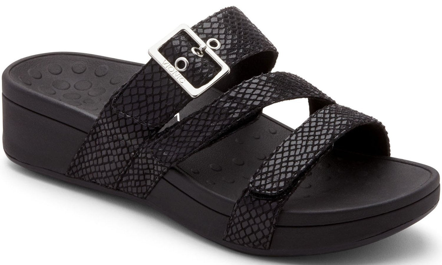 Vionic Rio Black Snake Adjustable Straps PLatform Comfort Womens Sandals RIO-BLKSNK