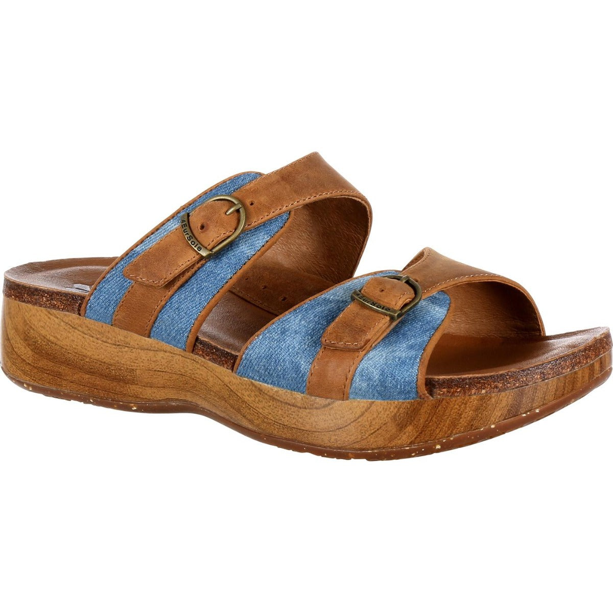 RockyBrands 4EurSole Tan Blue Denim Golden Day Womens Slide Sandals RKH062