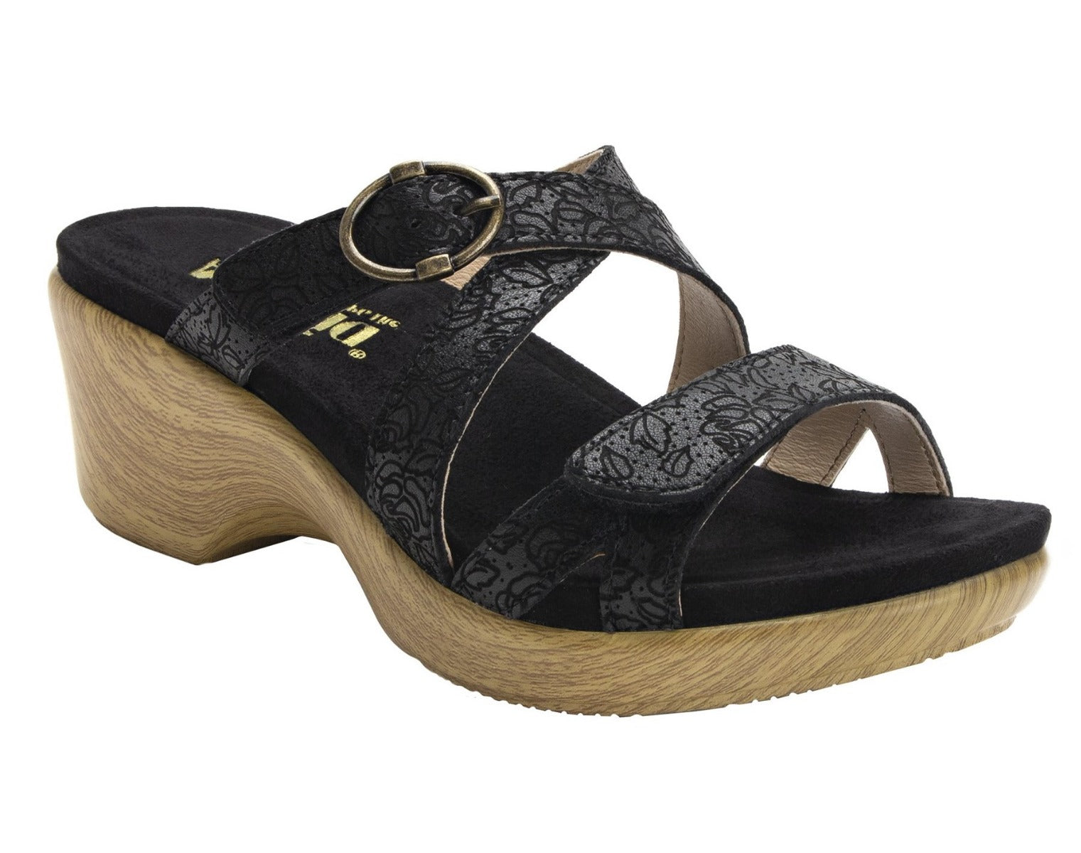 Alegria Black Roux Finely Womens Adjustable Strap Slide On Wedge Sandals ROU-495