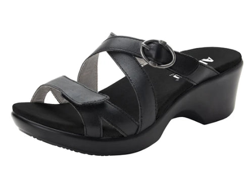 Alegria Black Roux Womens Adjustable Strap Womens Wedge Sandals ROU-601