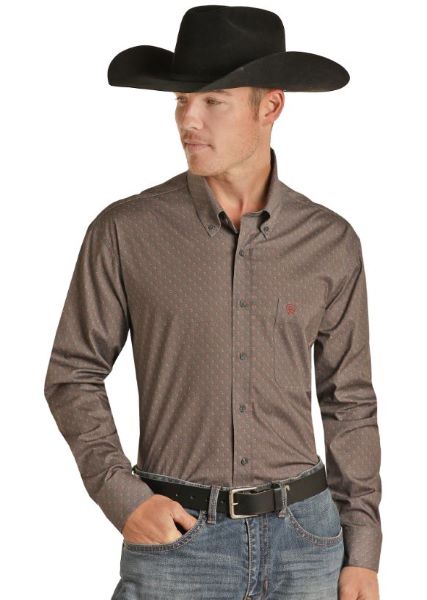 Rock and Roll Denim Grey Men's Diamond Geo Print Longsleeve Shirt RRMSODR08P