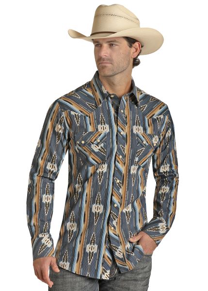 Rock and Roll Denim Aztex Vintage Modern Men's Snap Longsleeve Shirt RRMSOS0PS